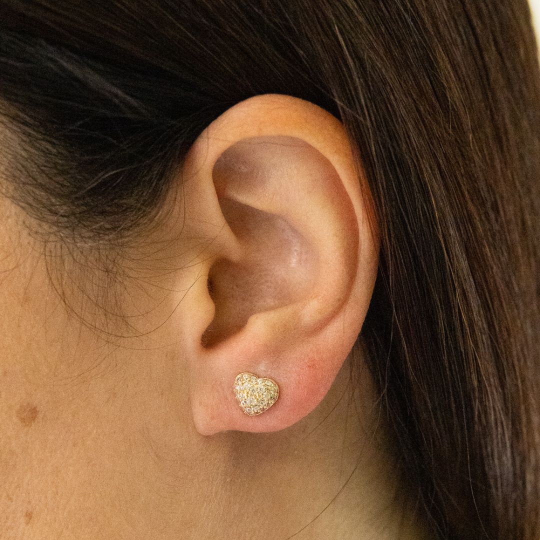 Gold Heart Earrings with Micro Zirconias