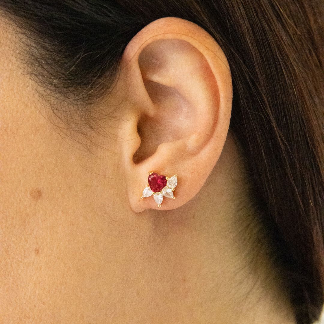 Gold Heart and Drop Earrings with Zirconias