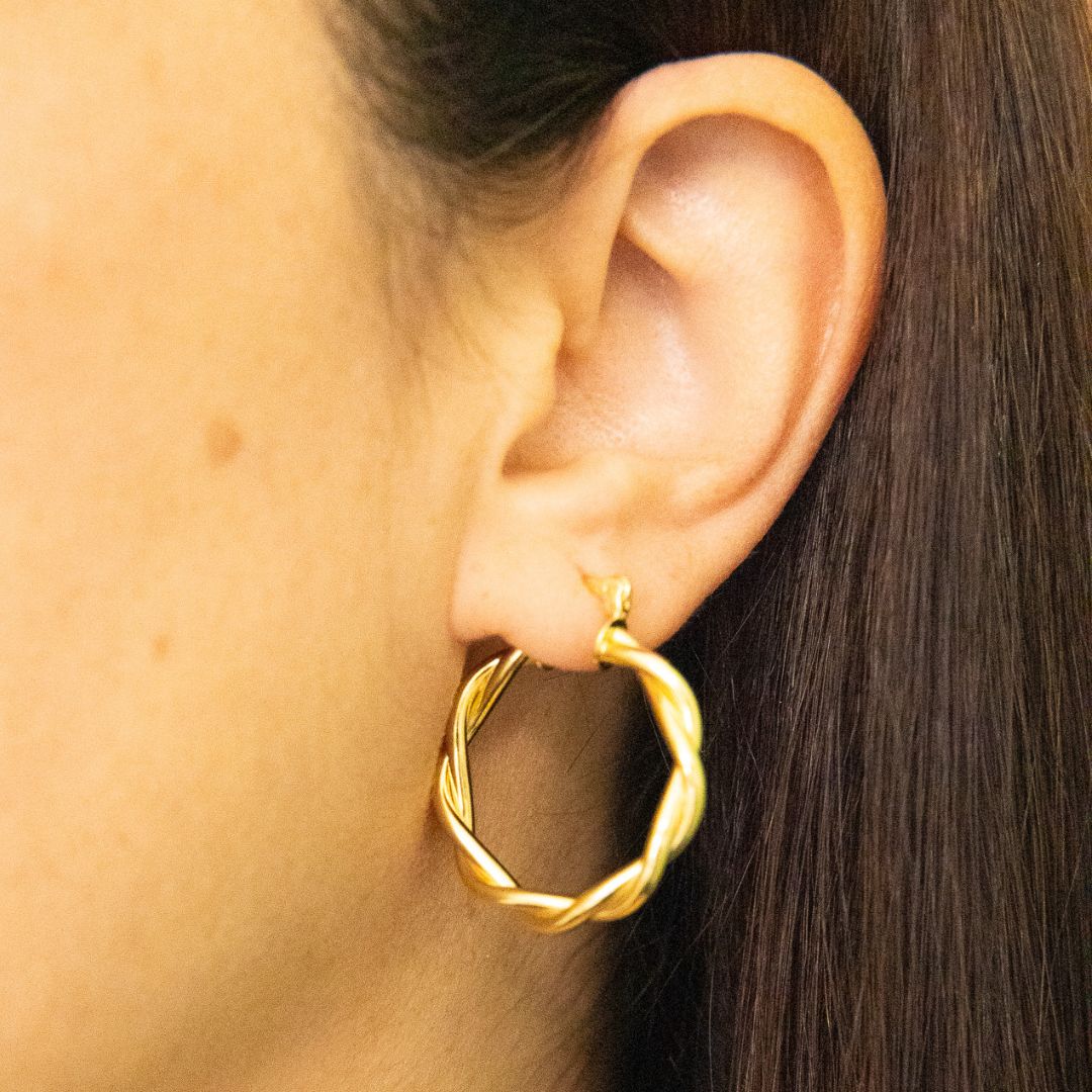Gold Smooth Twisted Double Hoop Earrings