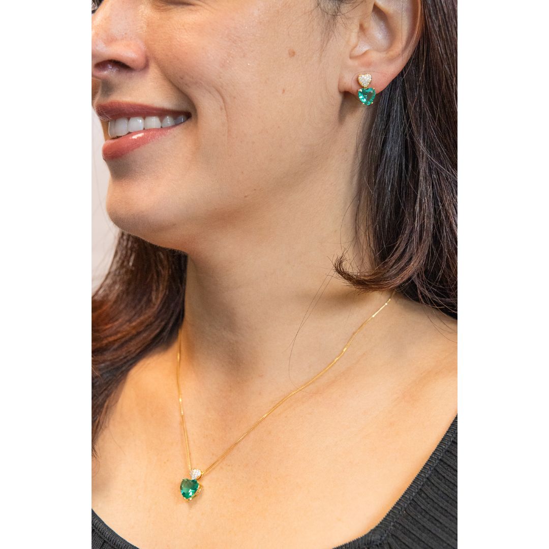 Gold Tourmaline Zirconia Heart Jewelry Set