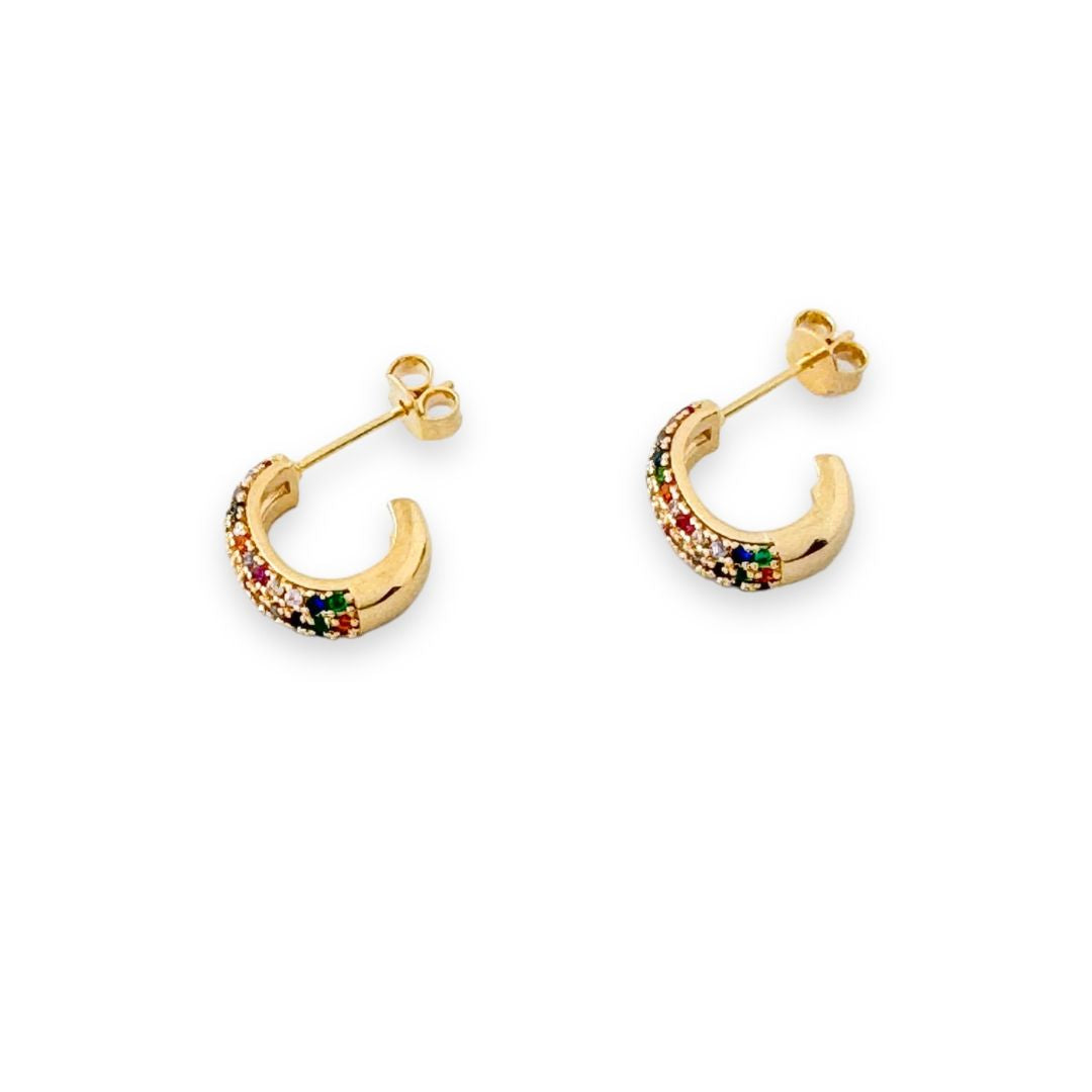 Gold Hoop Earrings with Colorful Zirconias