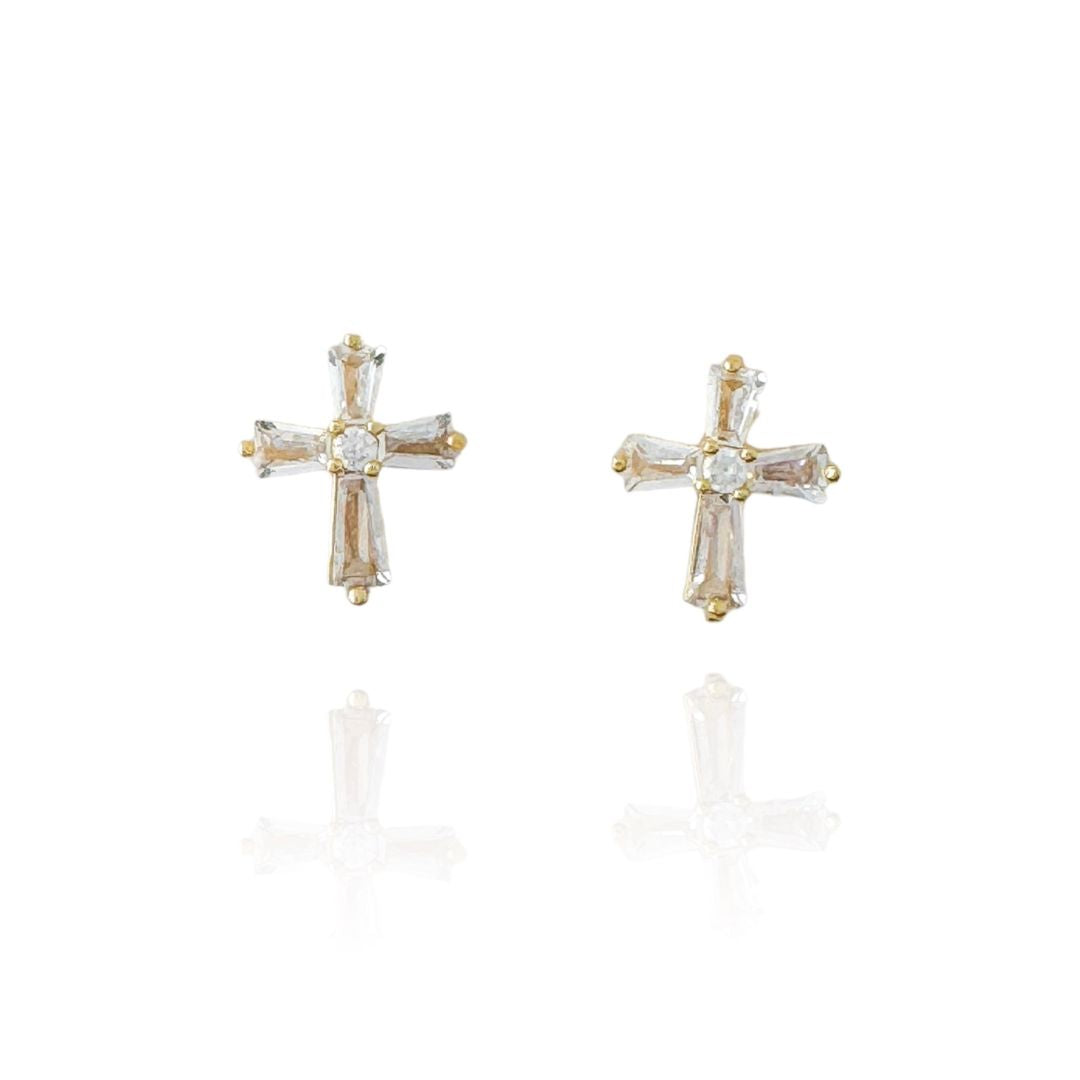 Gold Cross Earrings in Zirconia