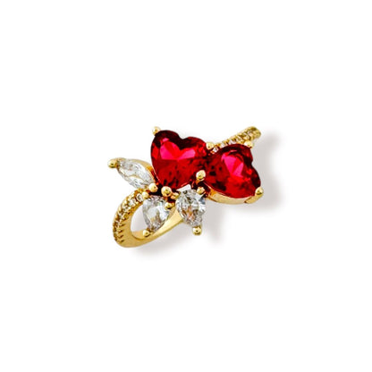 Gold Double Red Zirconia Heart Ring Details