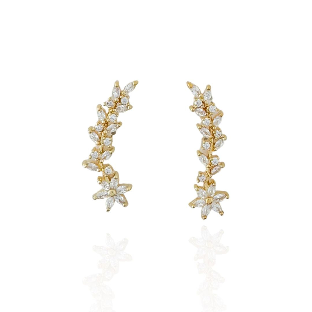 Gold Flower Ear Cuff Earrings with Zirconias