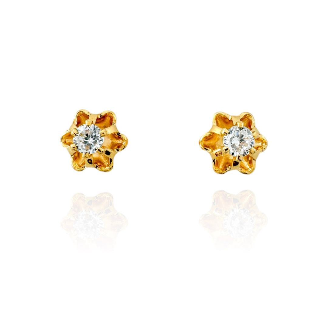 Gold Flower Earrings with Zirconia