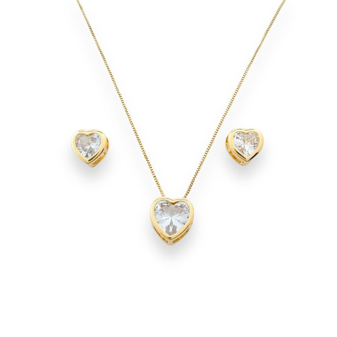 Gold Heart-Cut Zirconia Jewelry Set