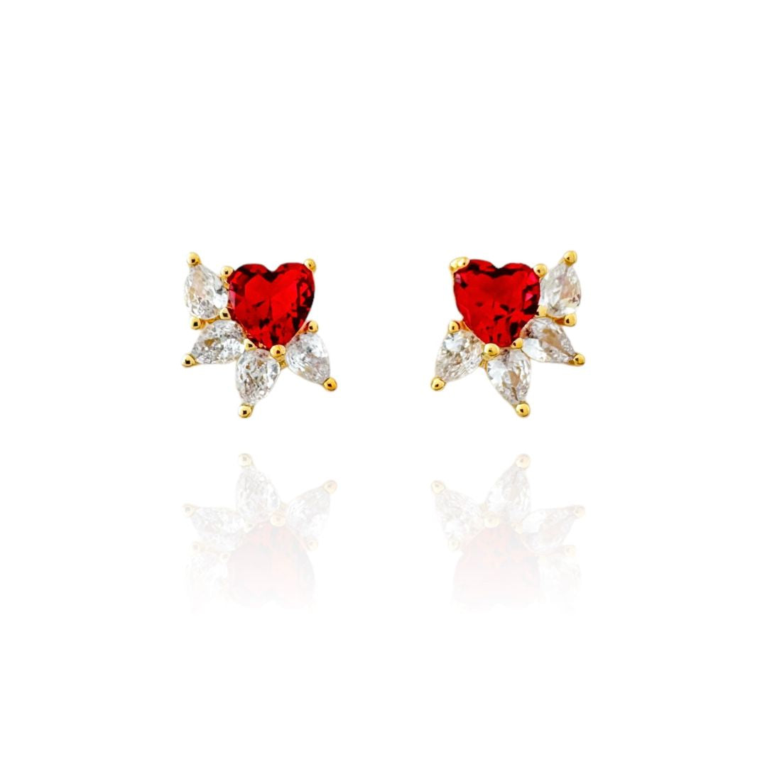 Gold Heart and Drop Earrings with Zirconias