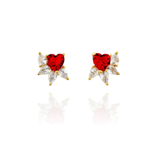 Gold Heart and Drop Earrings with Zirconias