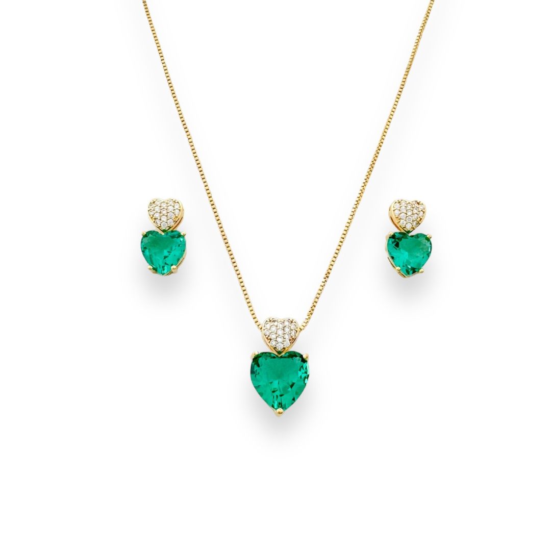 Gold Tourmaline Zirconia Heart Jewelry Set