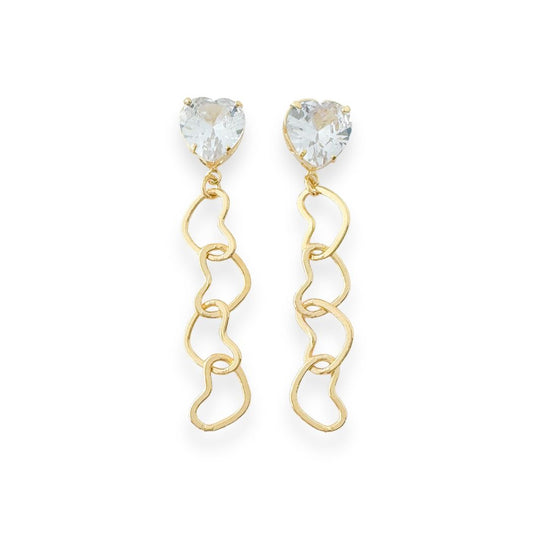 Gold Zirconia Heart Earrings with Hanging Heart Links