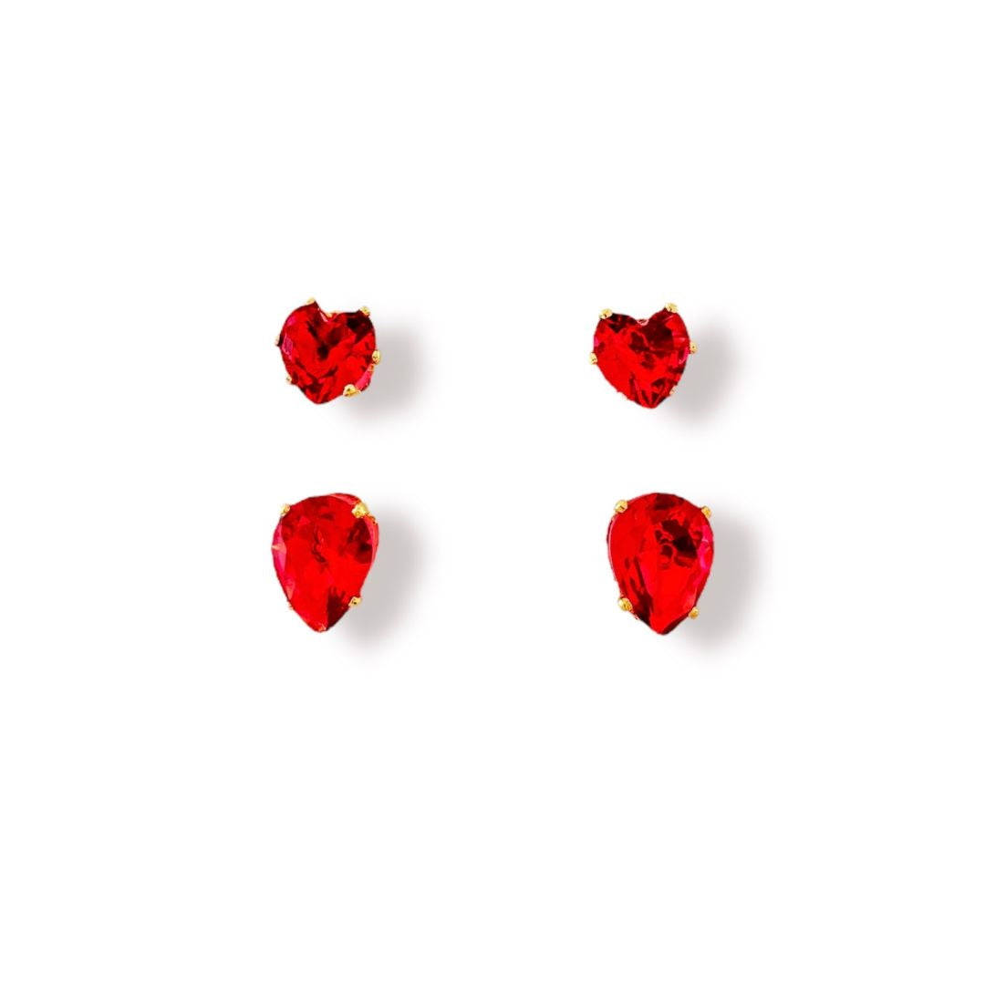 Gold Zirconia Heart and Drop Earrings Kit