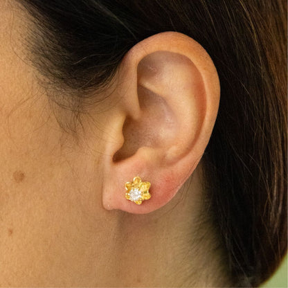 Gold Flower Earrings with Zirconia