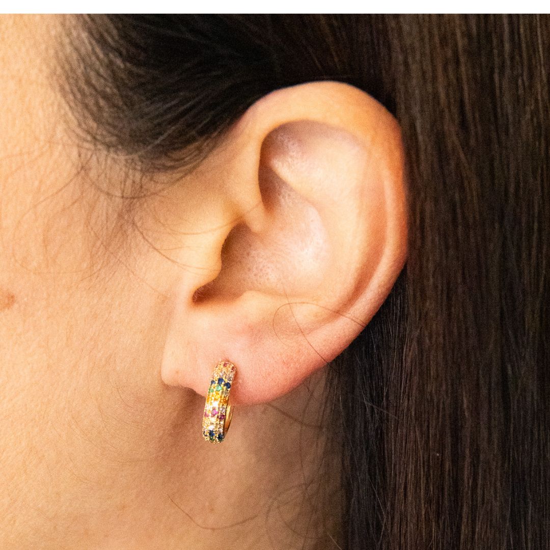 Gold Hoop Earrings with Colorful Zirconias