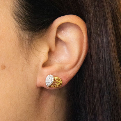 Gold and Rodhium Heart Leaked Earrings with Micro Zirconias