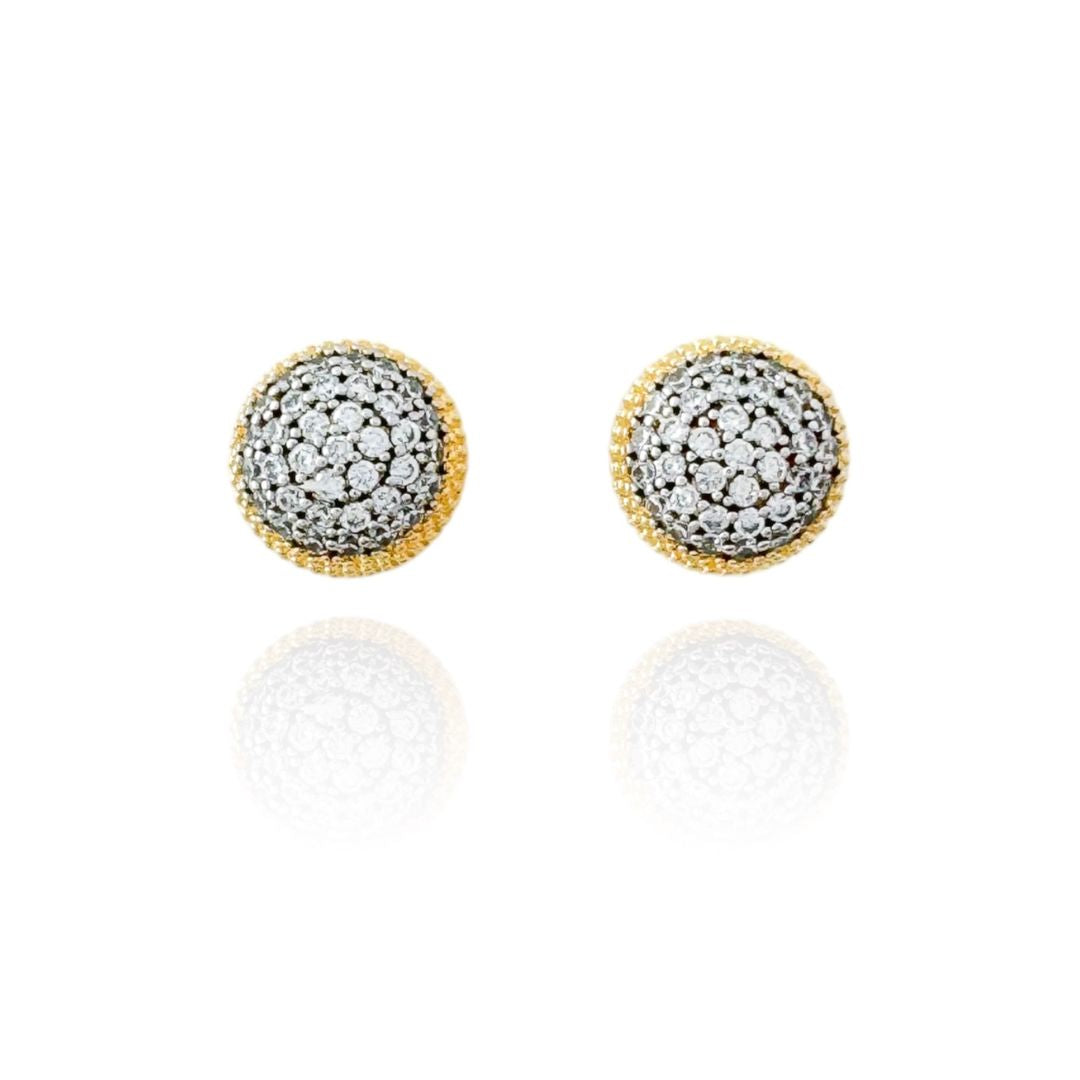 Gold and Rhodium Pave Stud Earrings