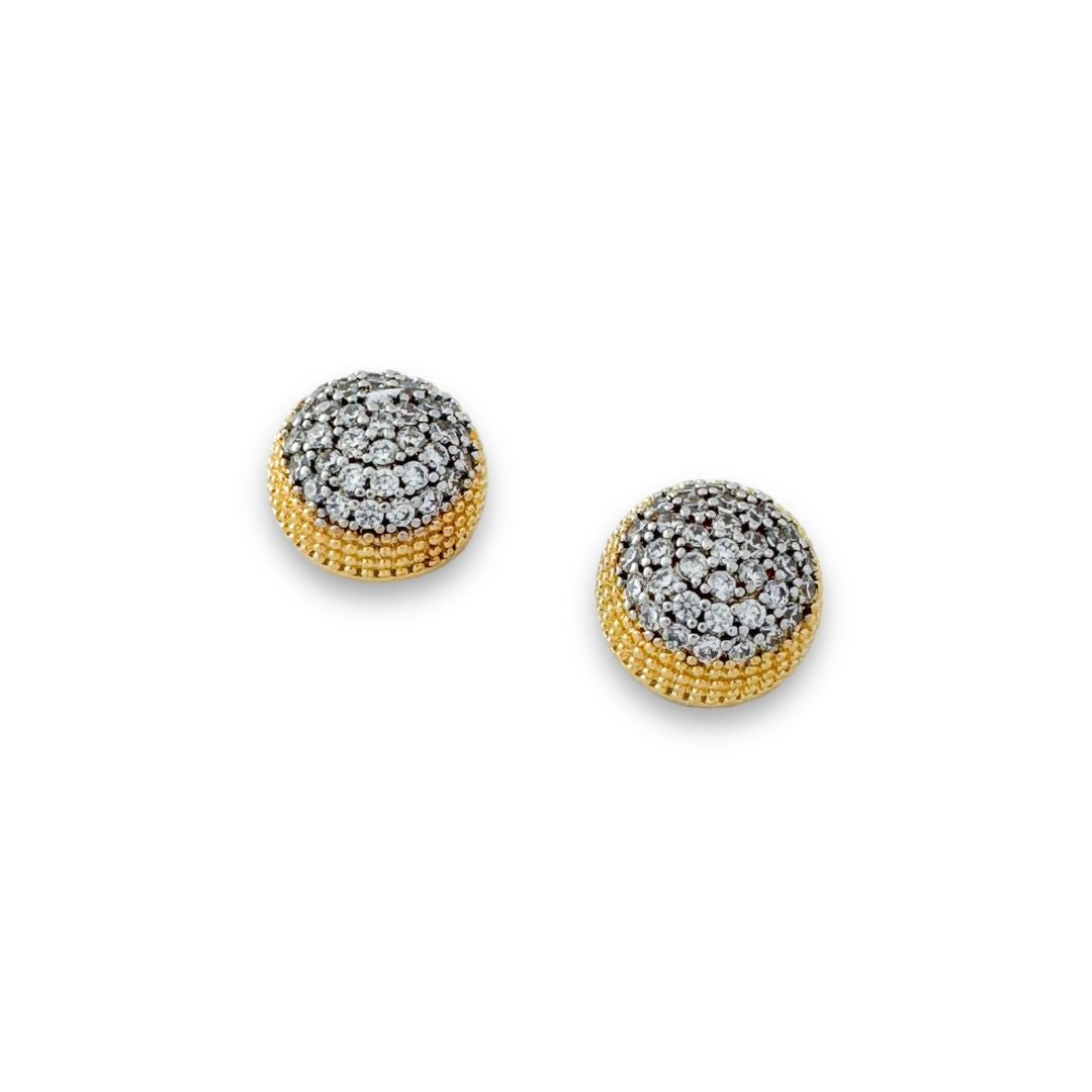 Gold and Rhodium Pave Stud Earrings