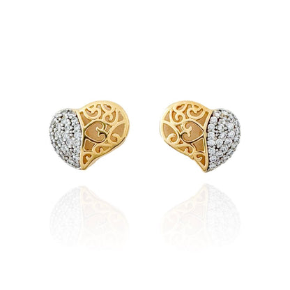 Gold and Rodhium Heart Leaked Earrings with Micro Zirconias