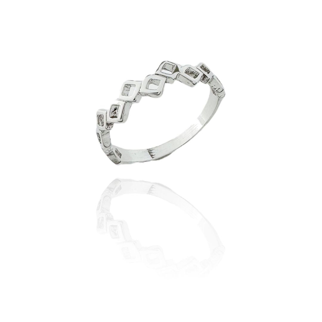 Rhodium Geometric Ring