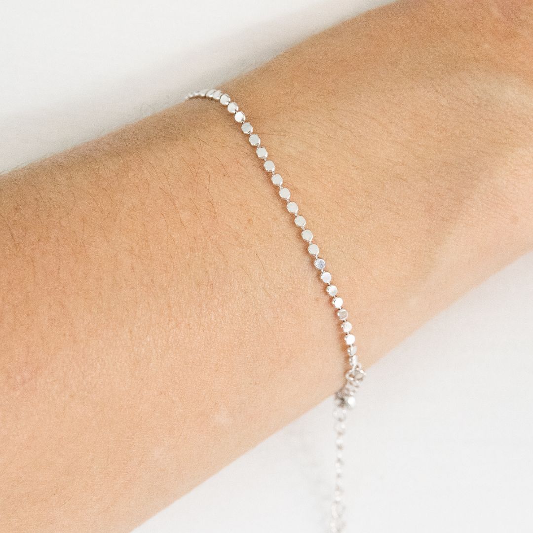 Rhodium Beaded Link Bracelet