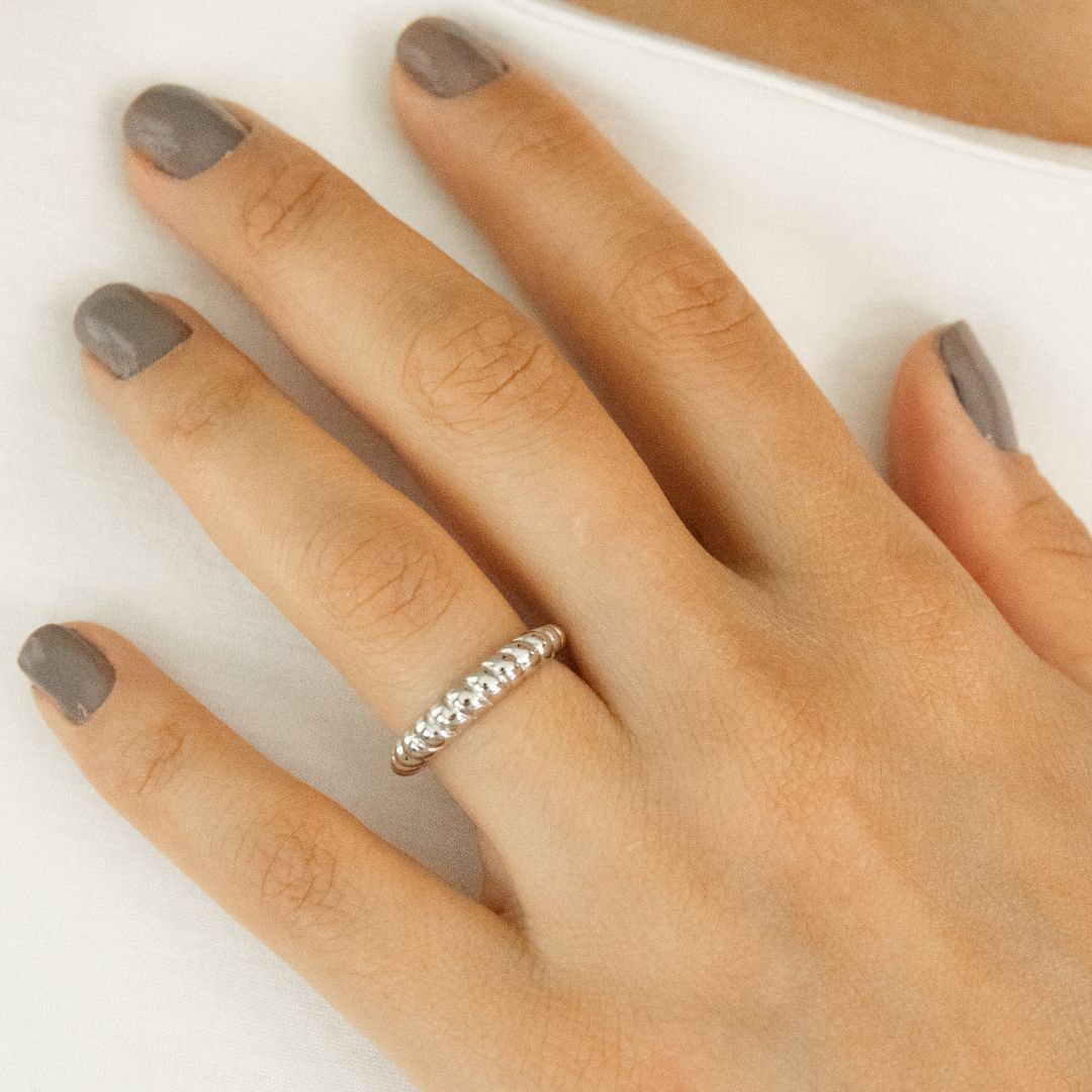 Rhodium Croissant Adjustable Ring