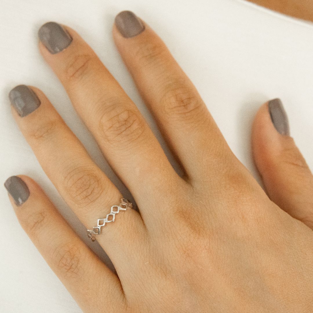 Rhodium Geometric Ring