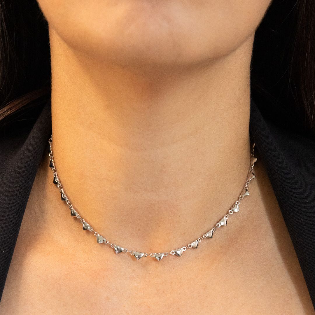 Rhodium Heart Choker