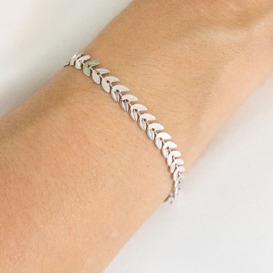 Rhodium Leaf Bracelet